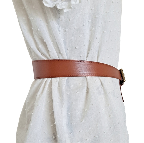 Asymmetrical Brown leather Western boho Gold buckle wide waist dress belt - Picture 10 of 14